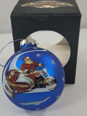 Vintage 2007 Harley-Davidson Blue Glass Ball Ornament 4"